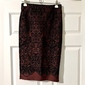 Elegant Maroon and Black Patterned‎ Pencil Skirt